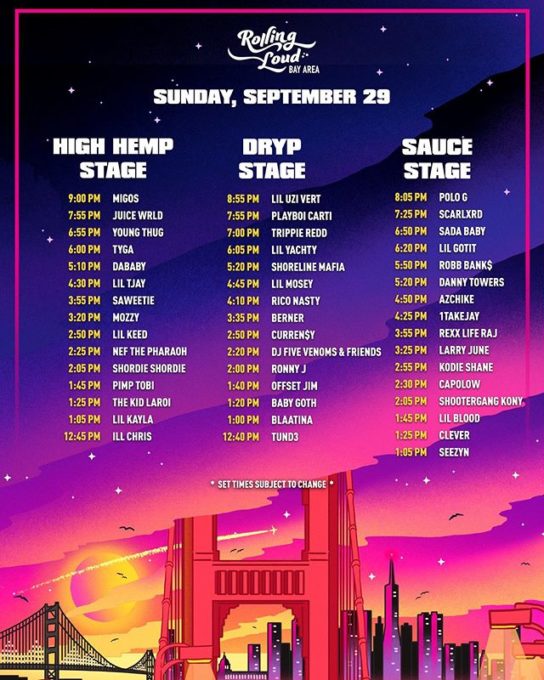 Sunday (Sept 29) Set Times