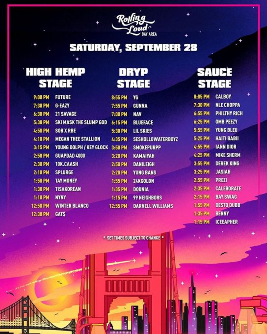 Sunday (Sept 28) Set Times