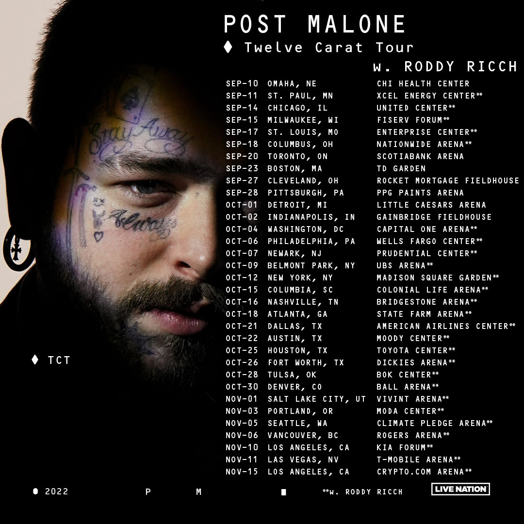 Post Malone Announces 'Twelve Carat' Tour with Roddy Ricch | HipHop-N-More