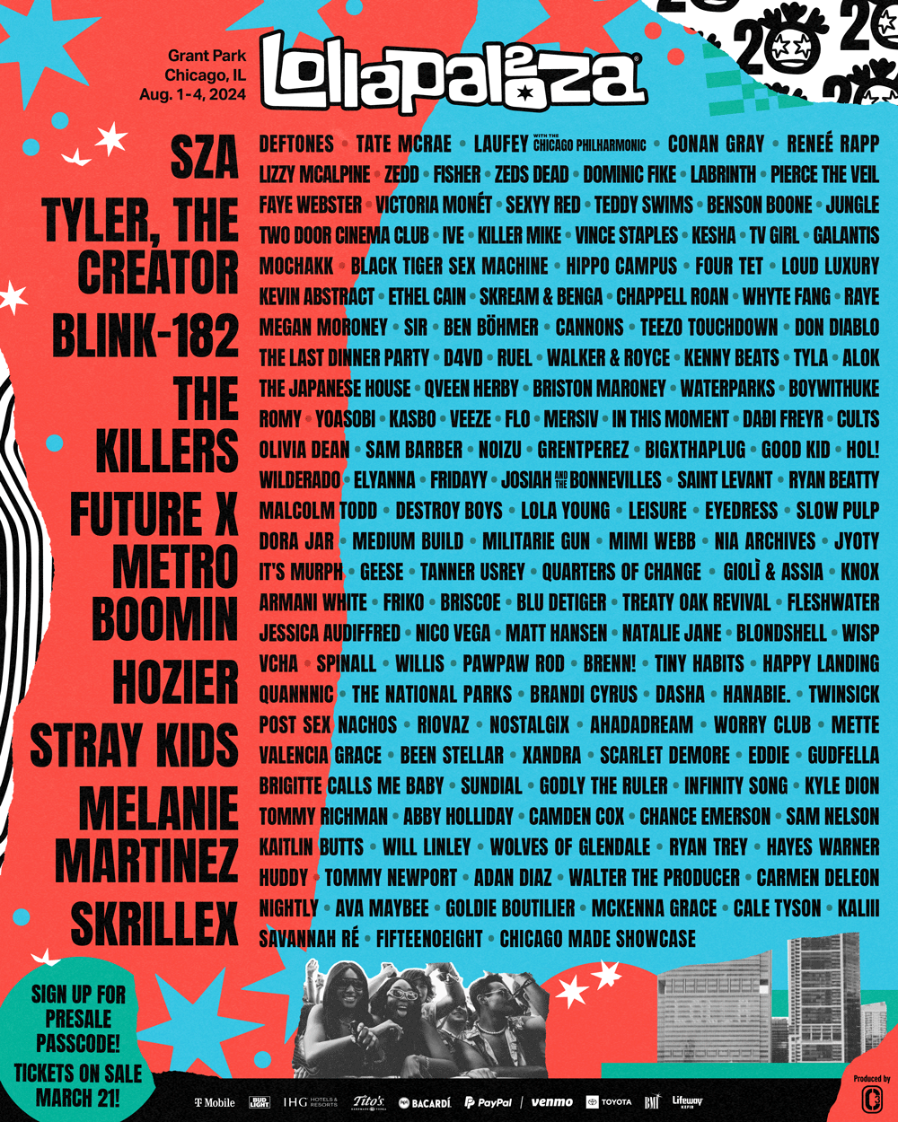 Lollapalooza Announce 2024 Lineup SZA, Tyler The Creator, Blink182, Future, More HipHopNMore